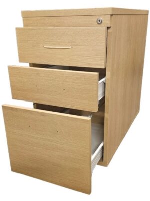 PED031 Evolution Old Style 3 Drawer Desk High Pedestal Windsor Oak 800d